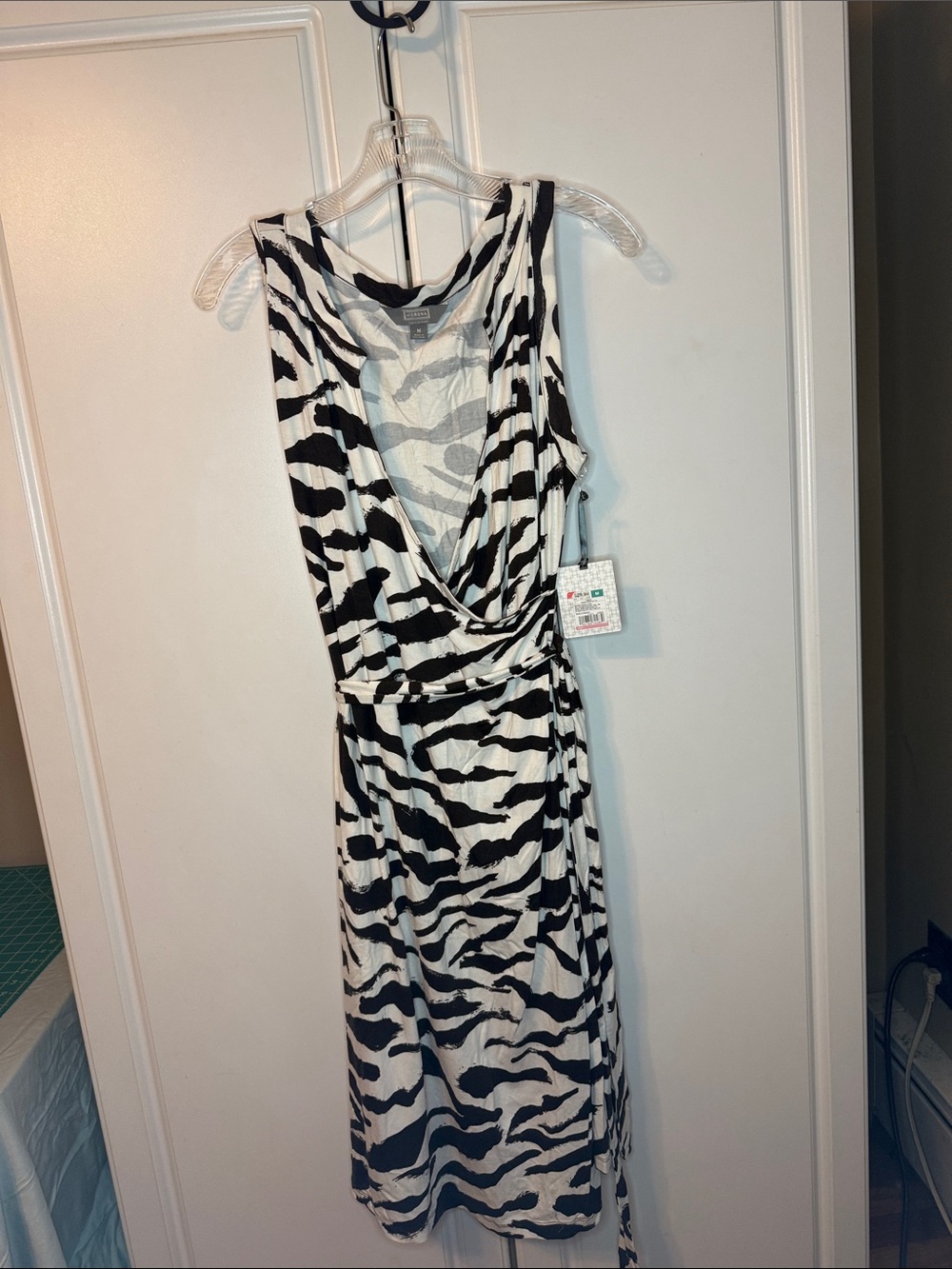 NWT Merona Black and White Zebra-Print Midi Wrap Dress Target Medium Sleeveless